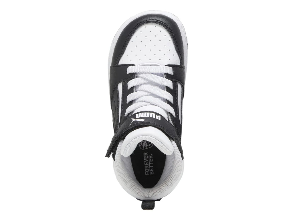 Tenis PUMA Rebound V6 Mid Blanco y Negro para Niño