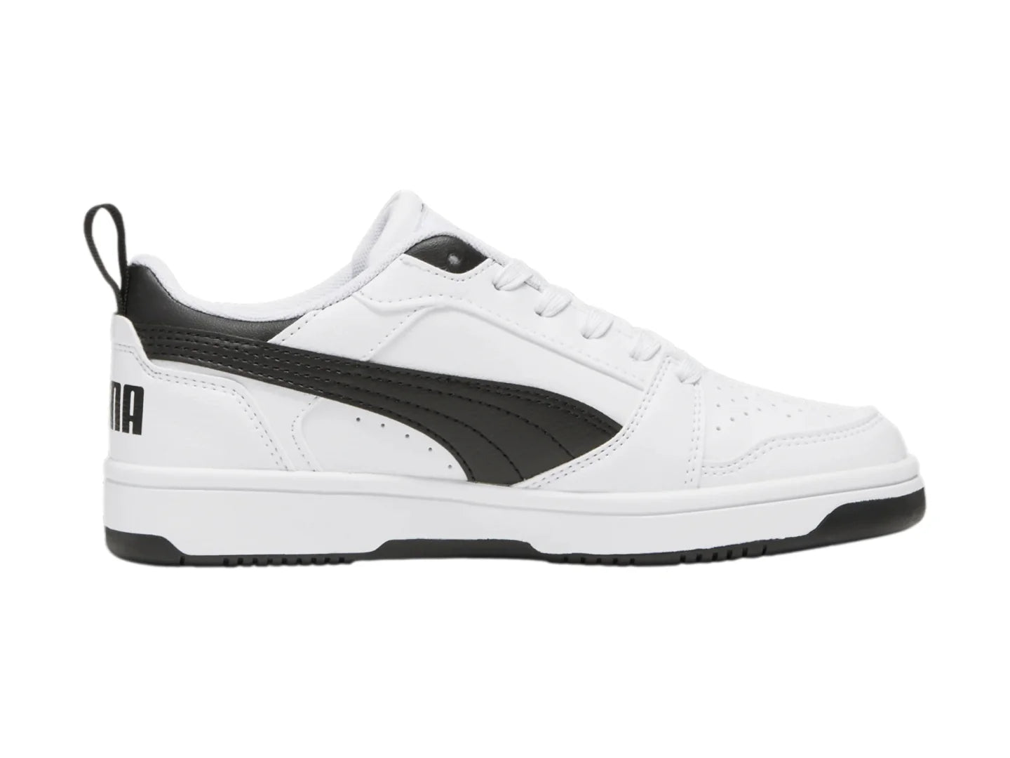 Tenis PUMA Rebound V6 Lo Blanco y Negro para Niño
