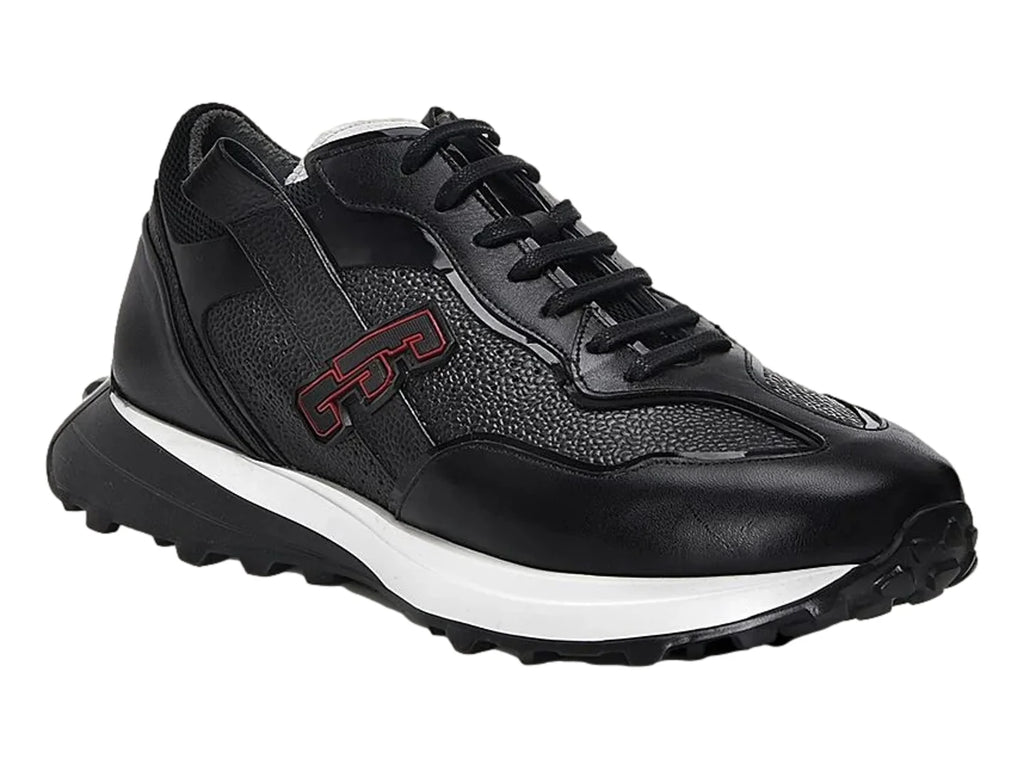 Tenis Cuadra de Piel Ternera Negro para Hombre
