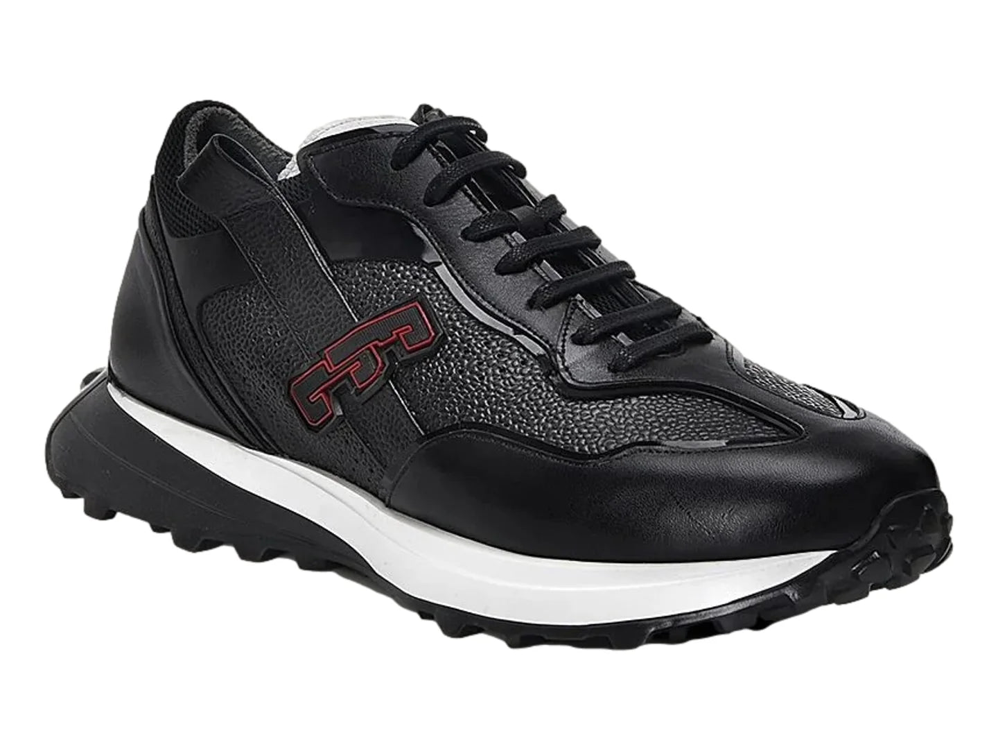 Tenis Cuadra de Piel Ternera Negro para Hombre
