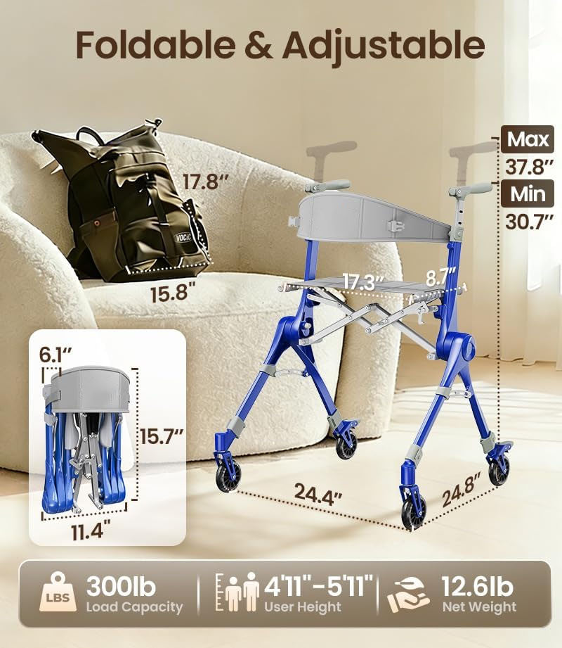 🔥[Hot sale]🔥Ultra Lightweight Foldable Rollator Walker for Adults Dual X‑Design Supports 300 lbs With Foot Brake System Carry Bag Elderly Mobility Aid