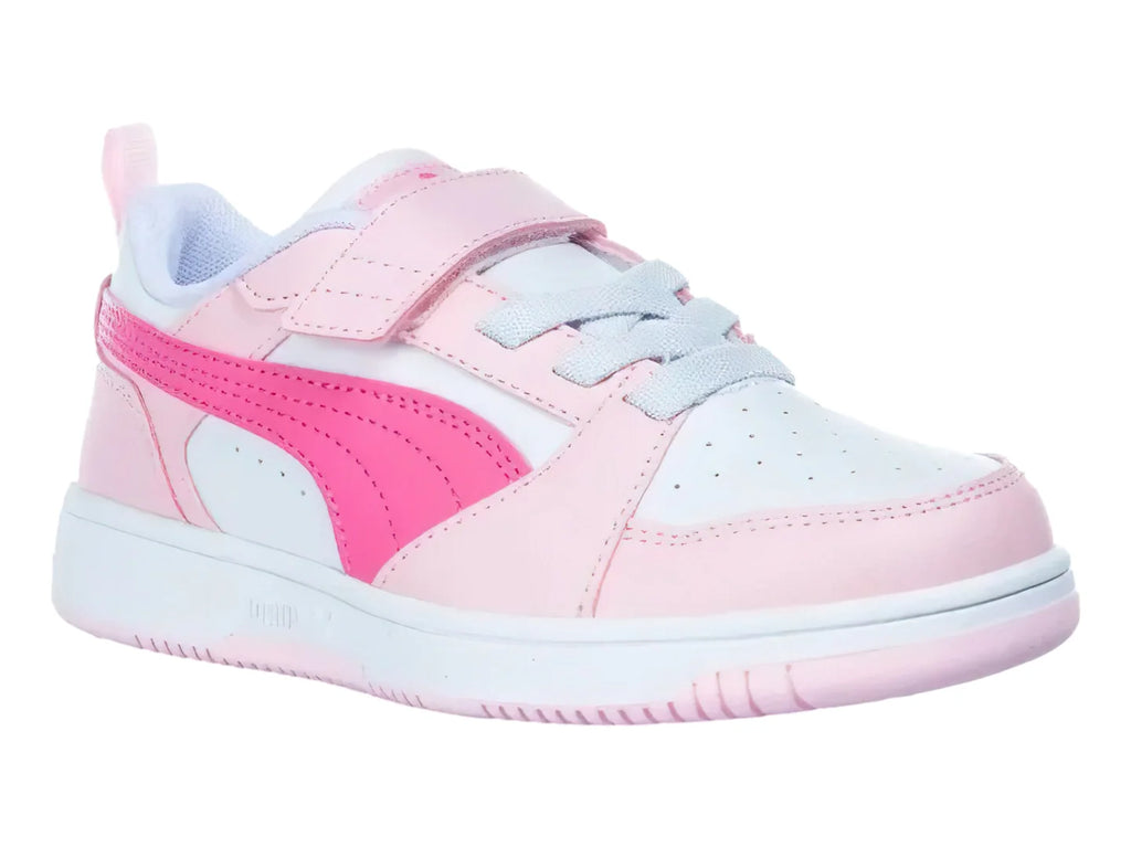 Tenis PUMA Rebound V6 Lo ACPS Blanco y Rosa para Niña