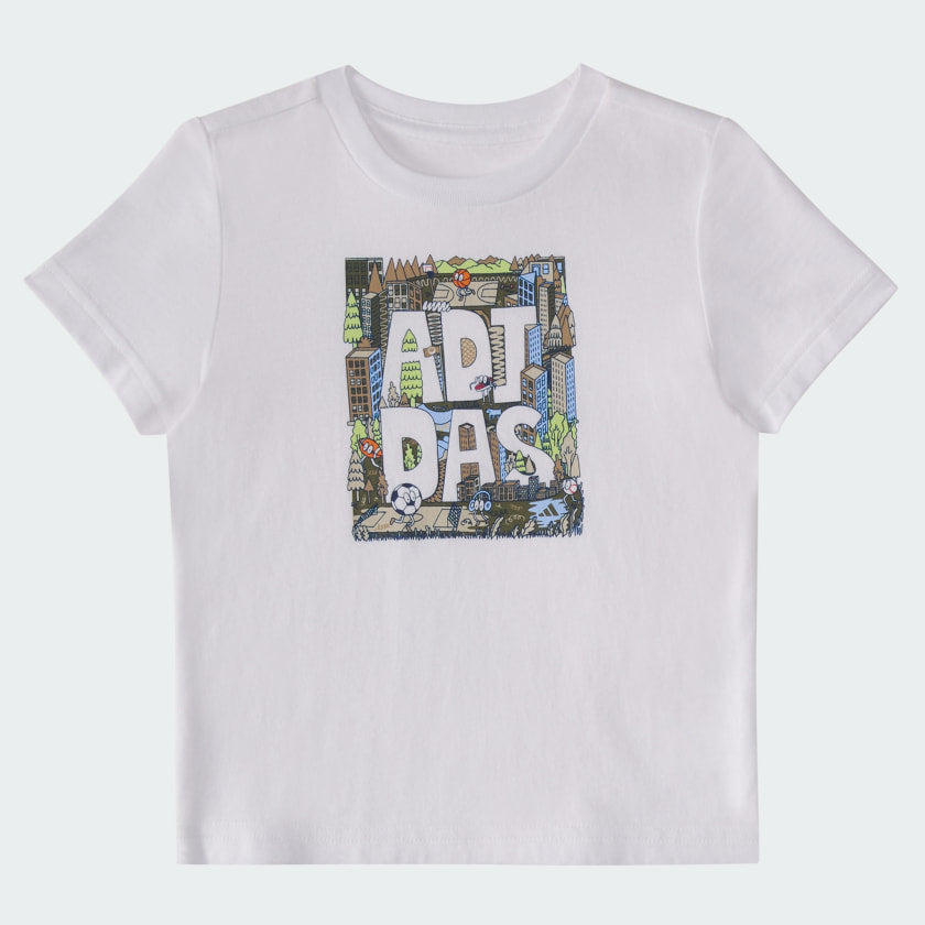 Kids' adidas Two-Piece Short Sleeve Graphic Cotton Tee and 3-Stripes Shorts Set