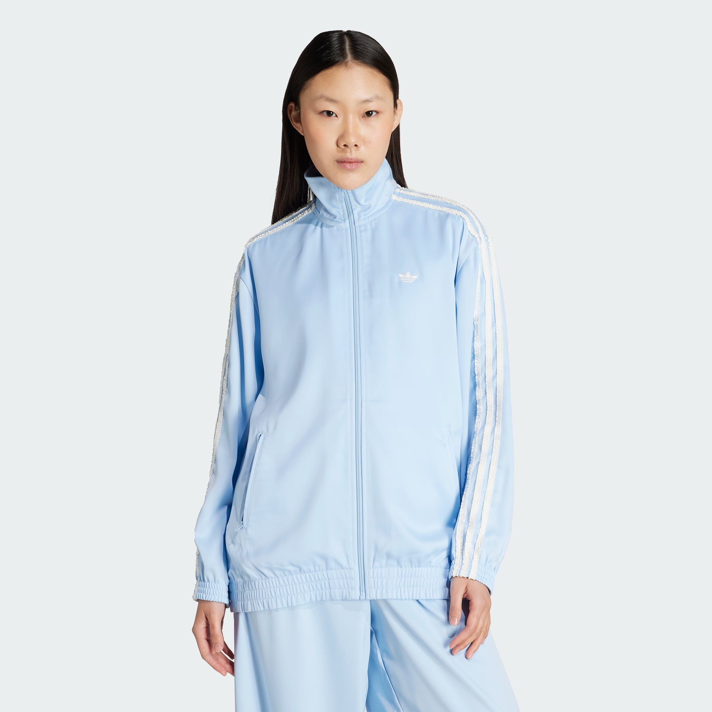 Women's adidas adidas Originals Satin Ruffle 3-Stripes Firebird Track Jacket