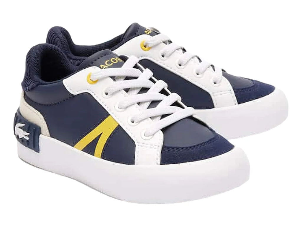 Tenis Lacoste L004 Azul Marino y Amarillo para Niño