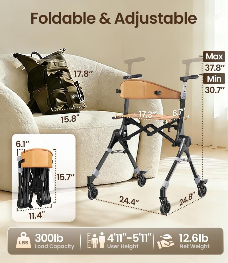 🔥[Hot sale]🔥Ultra Lightweight Foldable Rollator Walker for Adults Dual X‑Design Supports 300 lbs With Foot Brake System Carry Bag Elderly Mobility Aid