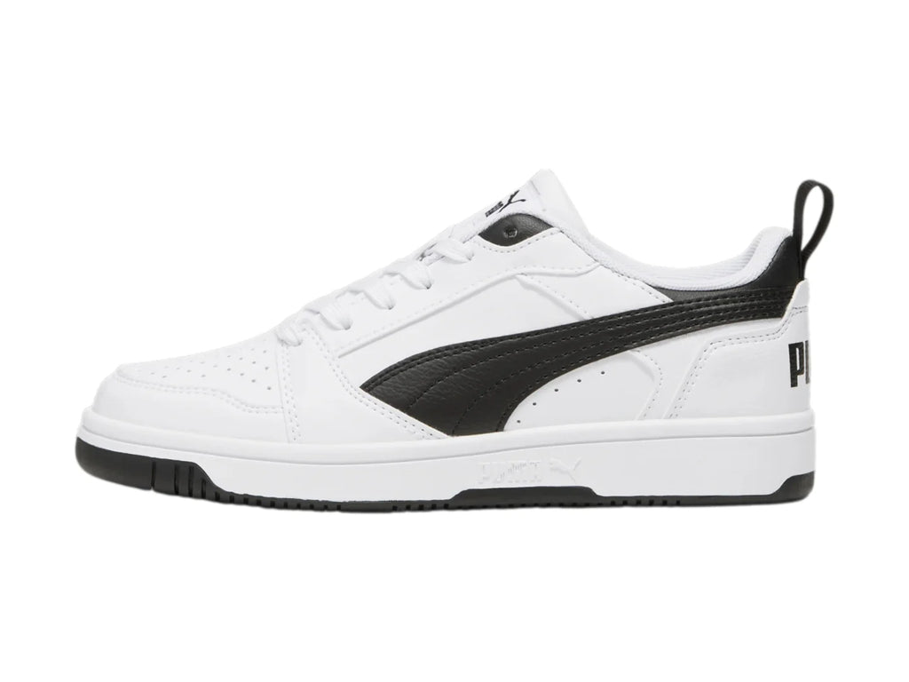 Tenis PUMA Rebound V6 Lo Blanco y Negro para Niño