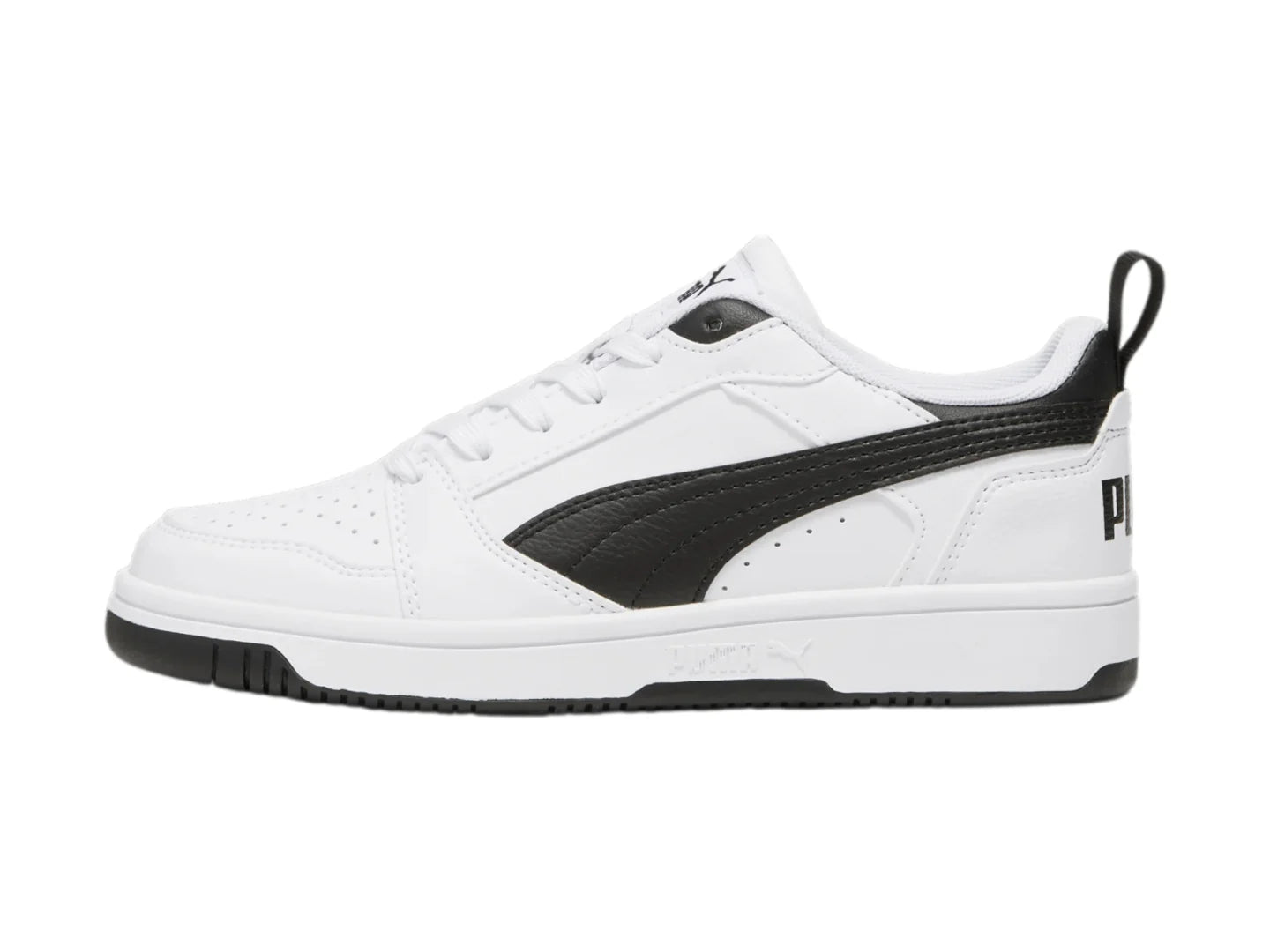 Tenis PUMA Rebound V6 Lo Blanco y Negro para Niño