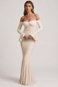Off-Shoulder Ruffle Lace Maxi Dress in Ivory