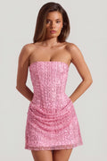 Embellished Draped Strapless A-Line Mini Dress in Pink