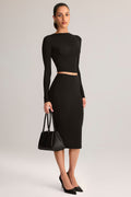 Modal Mid-Rise Pencil Midi Skirt in Black