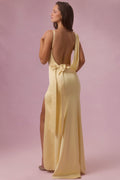 Satin Draped Bridesmaid Dress in Butter Yellow