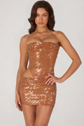 Embellished Cut-Out Mini Dress in Bronze