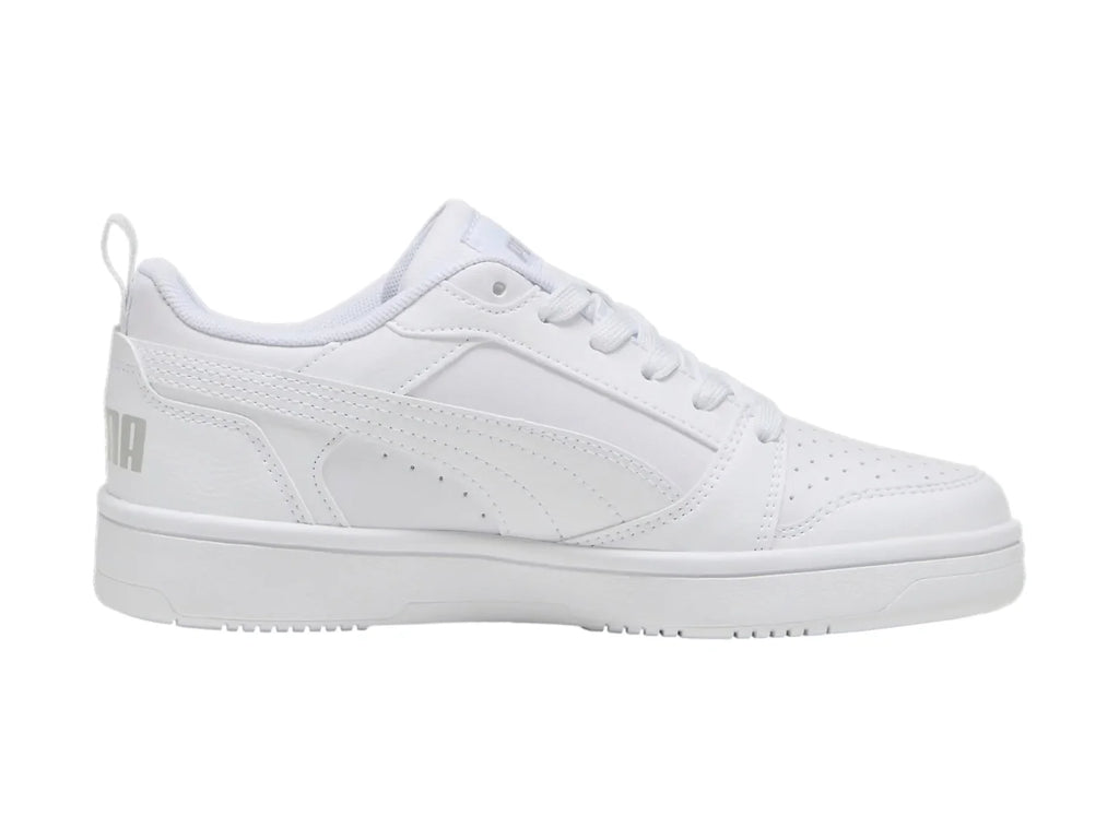 Tenis PUMA Rebound V6 Lo Blancos y Grises para Niño