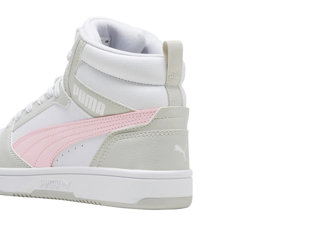 Tenis PUMA Rebound V6 Mid Blancos y Rosas para Niña