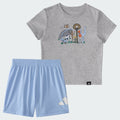 Kids' adidas Two-Piece Short Sleeve Cotton Heather Tee and Elastic Waistband Logo Shorts Set