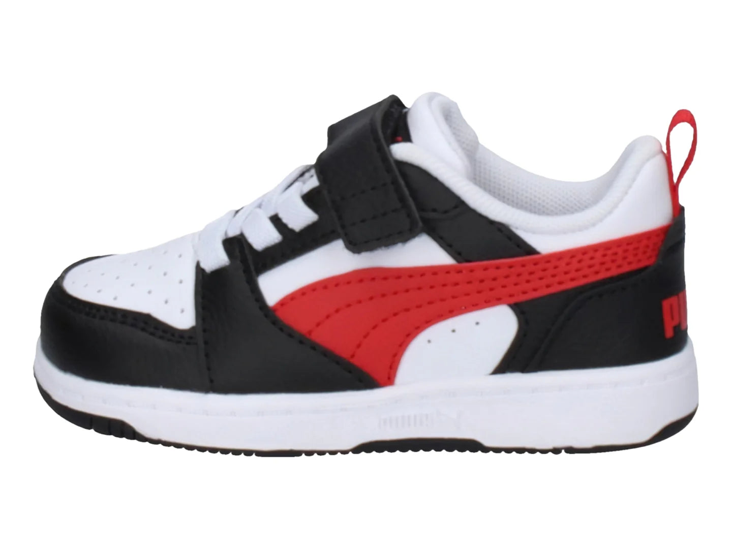 Tenis PUMA Rebound V6 Blanco Rojo y Negro para Niño