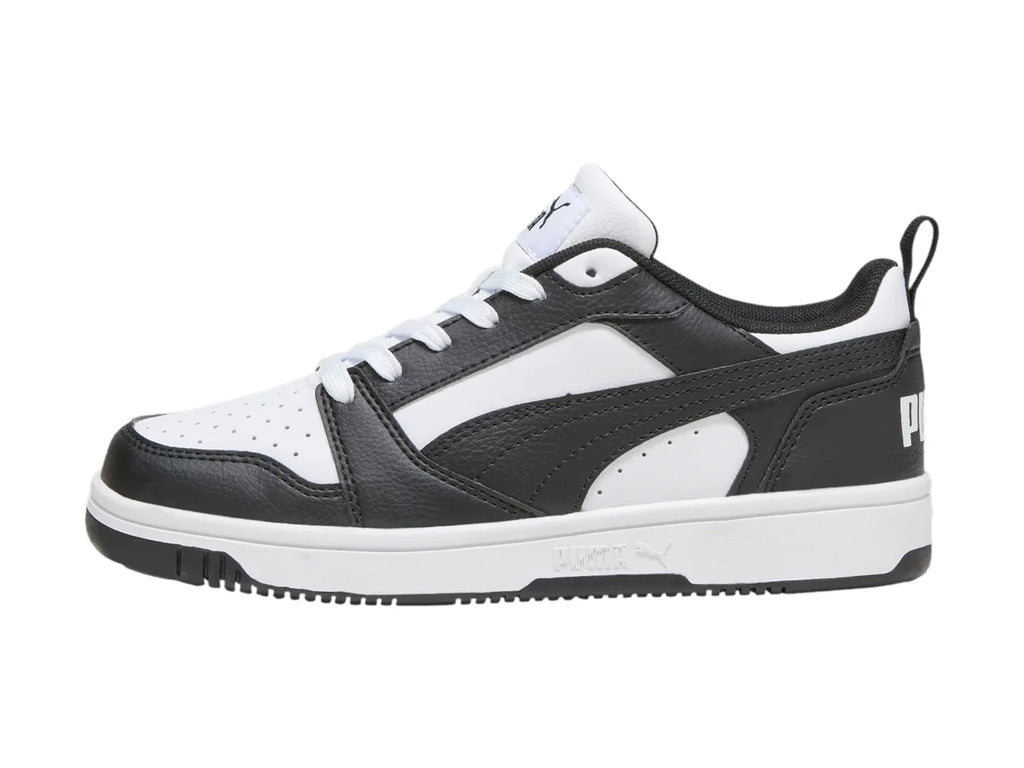 Tenis PUMA Rebound V6 Lo Blanco y Negro para Niño