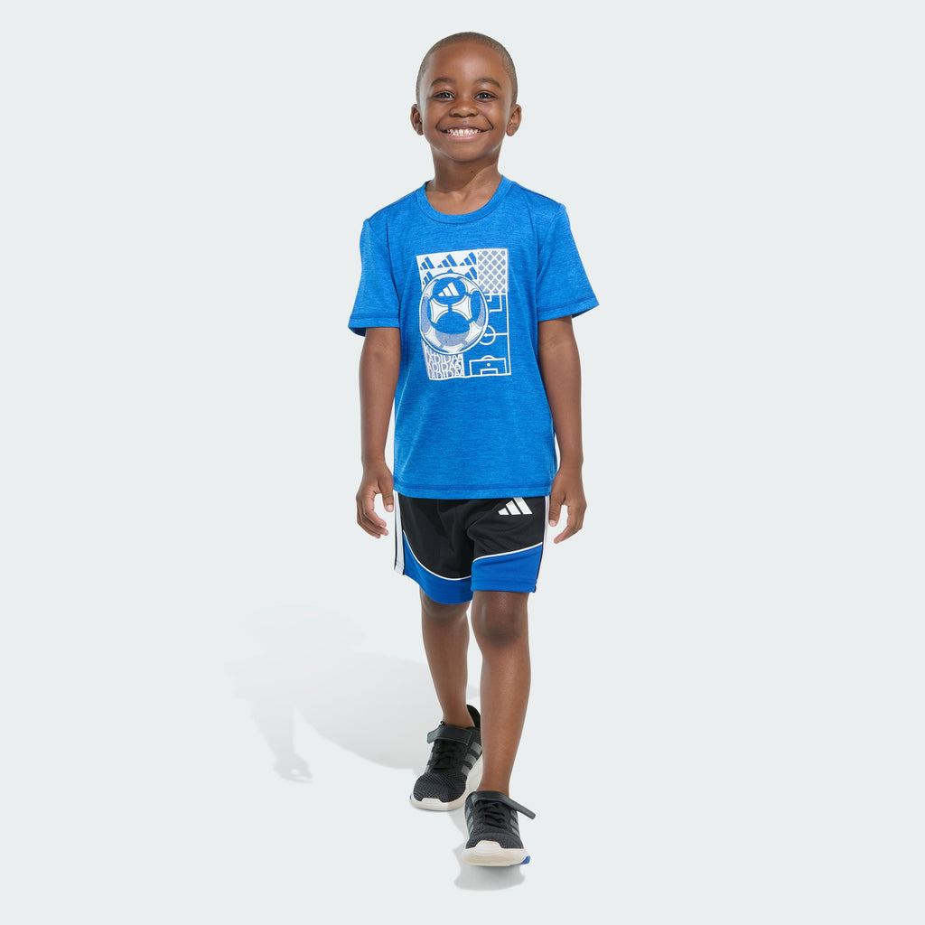 Kids' adidas Two-Piece Short Sleeve Mélange Tee and Colorblock 3-Stripes Shorts Set