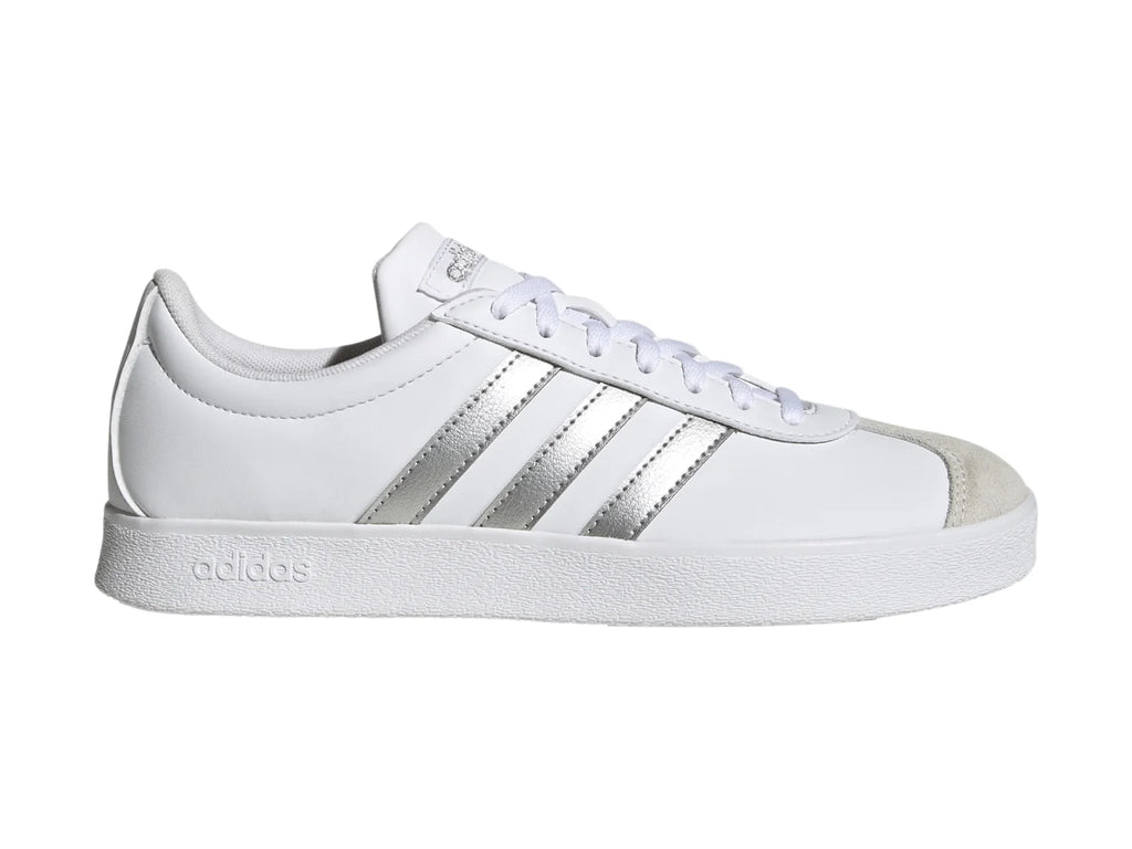 Tenis Adidas VL Court Base Blancos y Plateados para Mujer