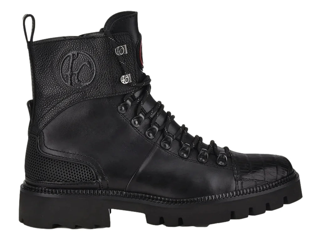 Botas Cuadra de Piel de Caimán Negro para Hombre