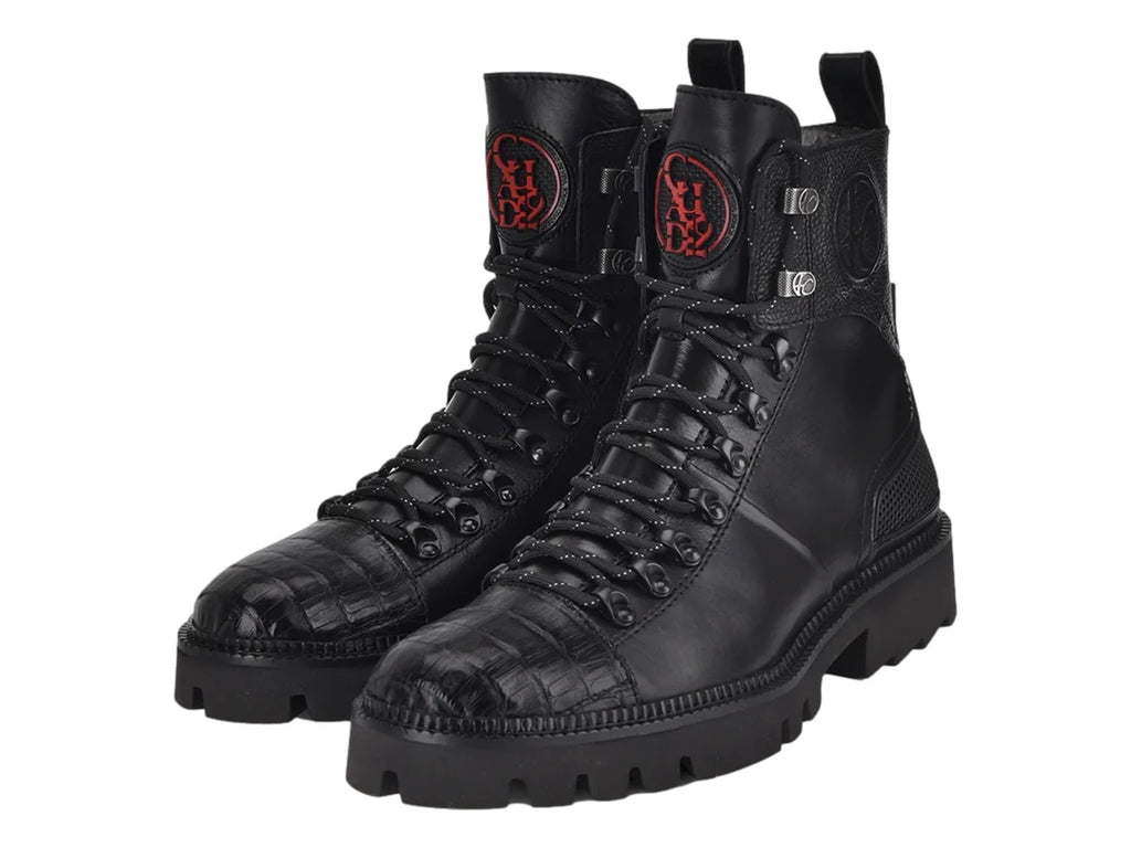 Botas Cuadra de Piel de Caimán Negro para Hombre