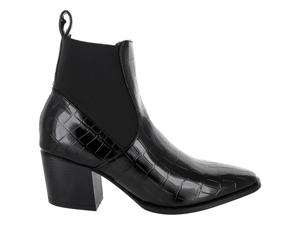 Botines Diana Denisse Negro Charol Caimán para Mujer