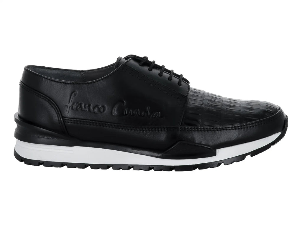 Zapatos Cuadra Negro de Piel Caimán y Ternera para Hombre