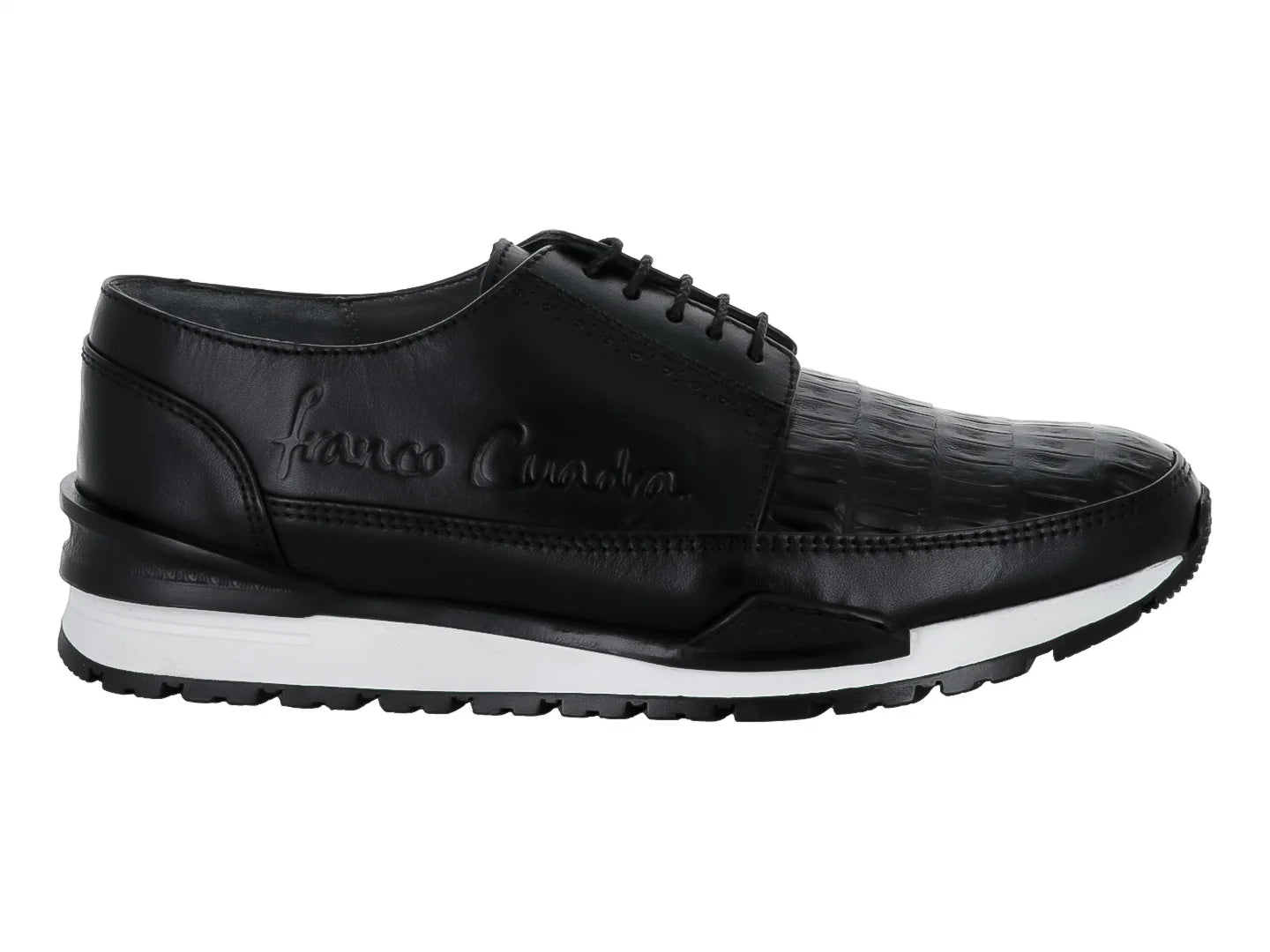 Zapatos Cuadra Negro de Piel Caimán y Ternera para Hombre