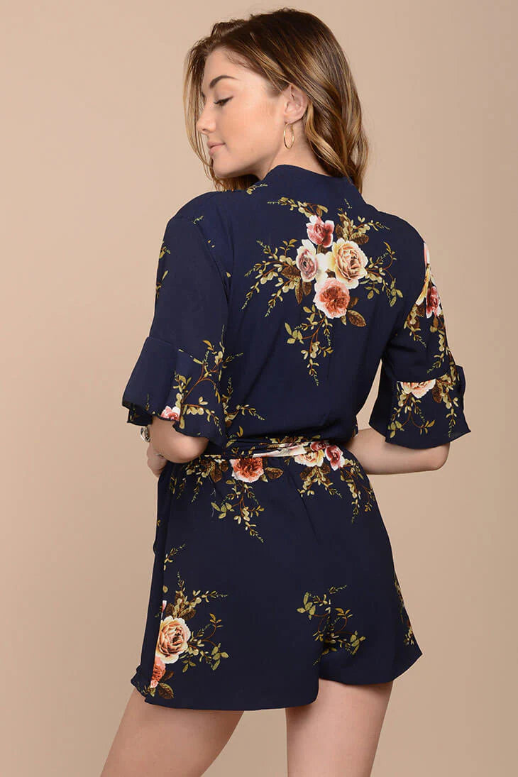 Jade Floral Boho Romper Navy