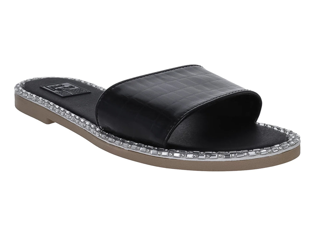 Sandalias Luna Rosa Negro con Piedras para Mujer