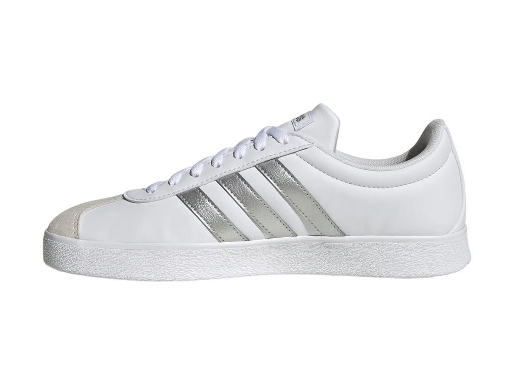Tenis Adidas VL Court Base Blancos y Plateados para Mujer