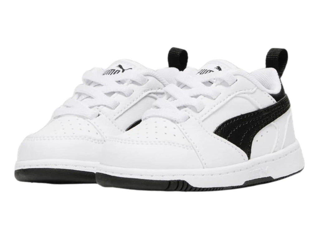 Tenis PUMA Rebound V6 Lo AC Blanco y Negro para Niño