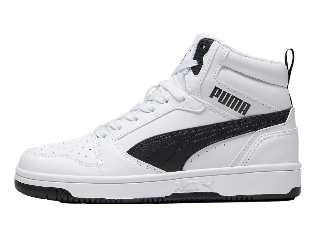 Tenis PUMA Rebound V6 Mid Blanco y Negro para Niño
