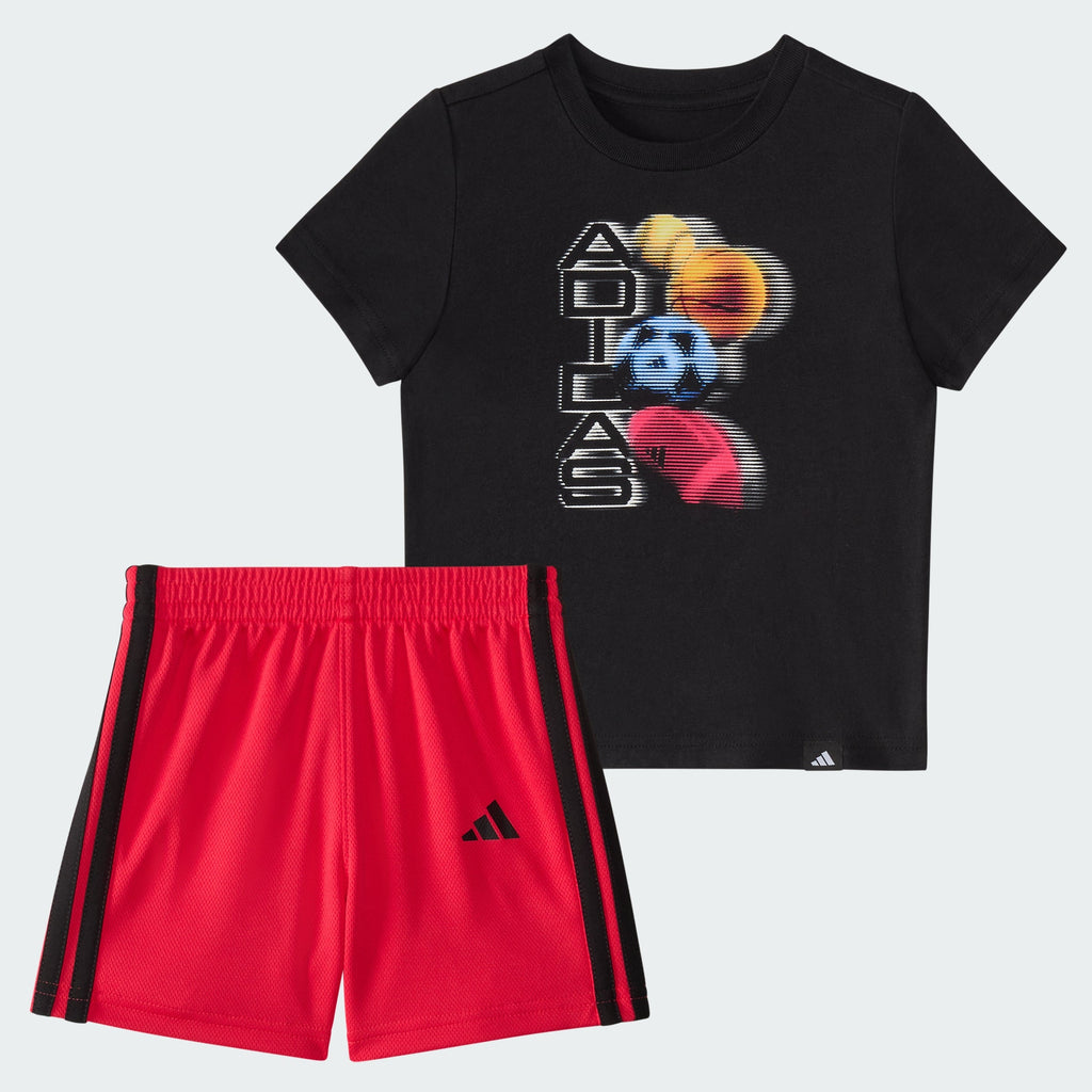 Kids' adidas Two-Piece Short Sleeve Graphic Cotton Tee and 3-Stripes Shorts Set