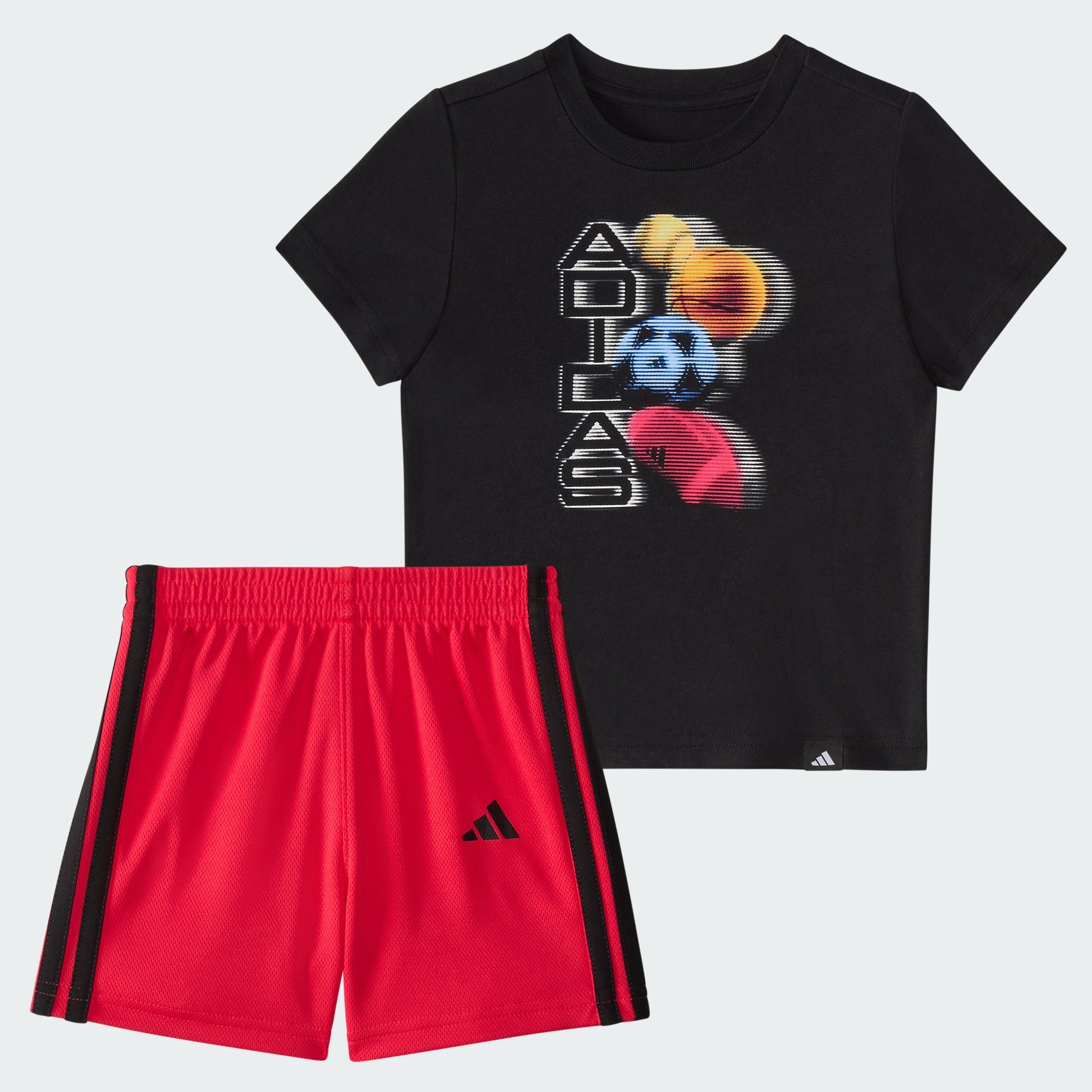 Kids' adidas Two-Piece Short Sleeve Graphic Cotton Tee and 3-Stripes Shorts Set