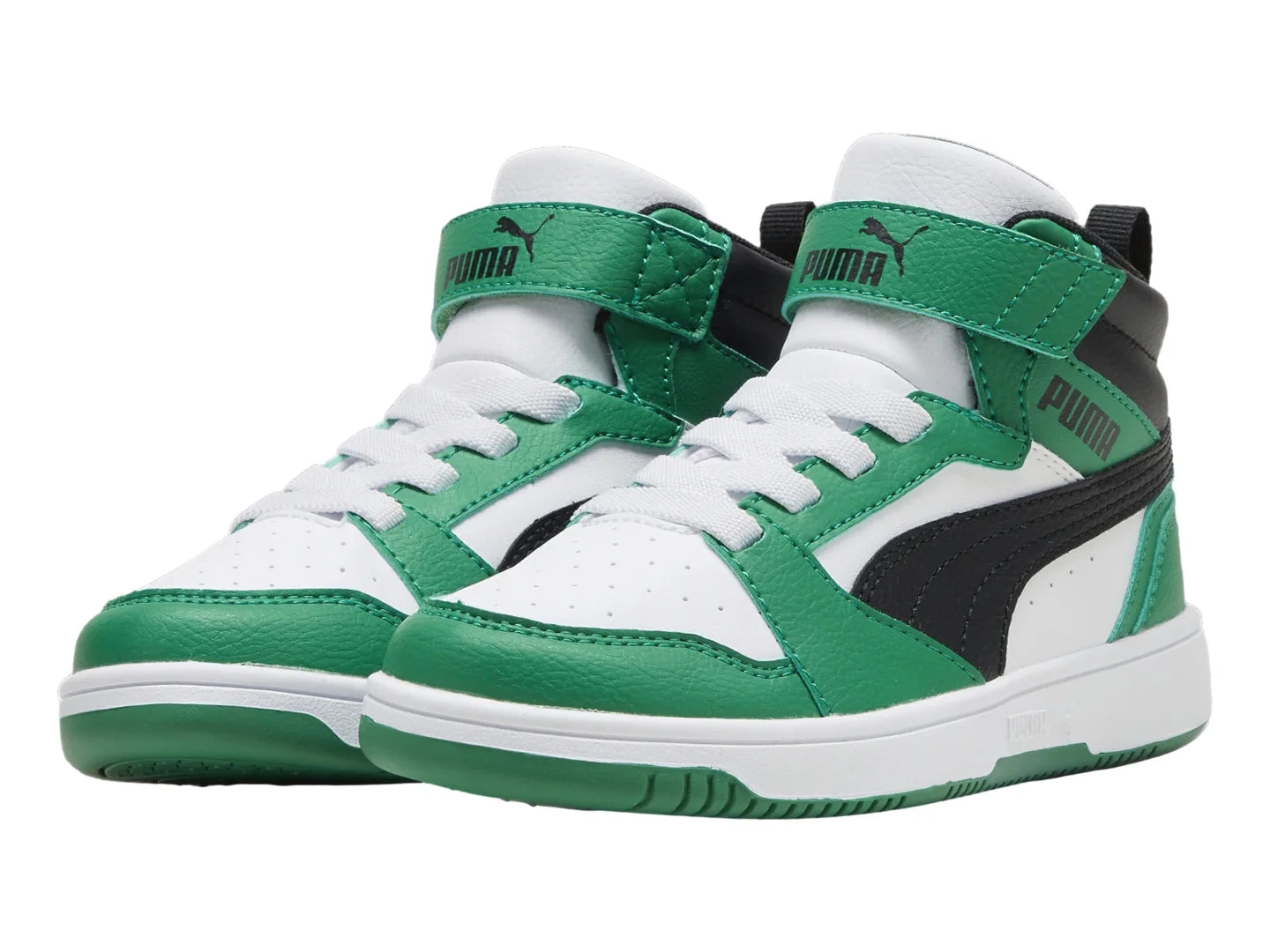 Tenis PUMA Rebound V6 Mid Blanco y Verde para Niño