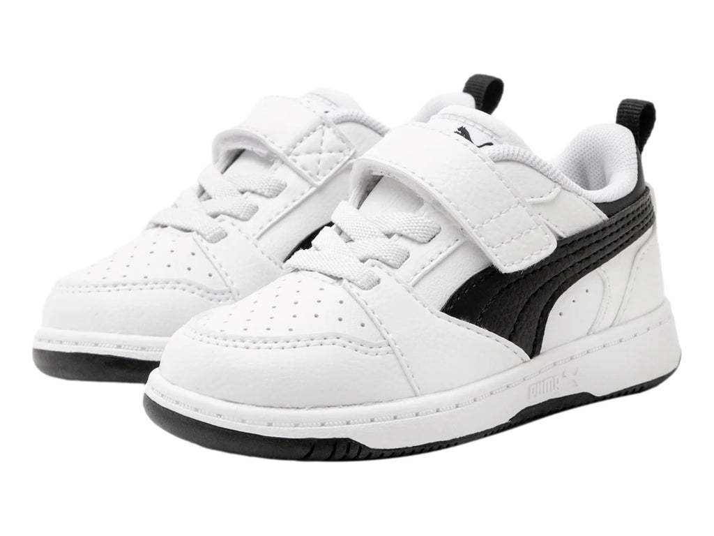 Tenis PUMA Rebound V6 Lo Blanco y Negro para Niño