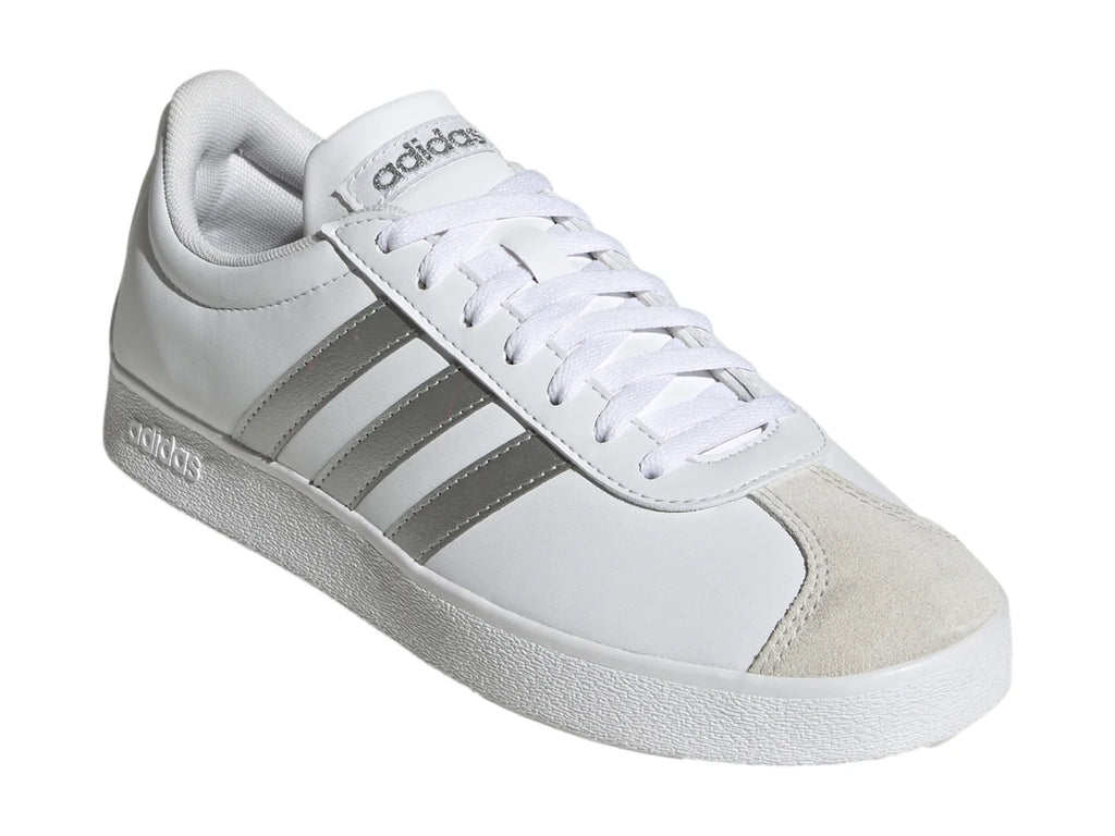 Tenis Adidas VL Court Base Blancos y Plateados para Mujer