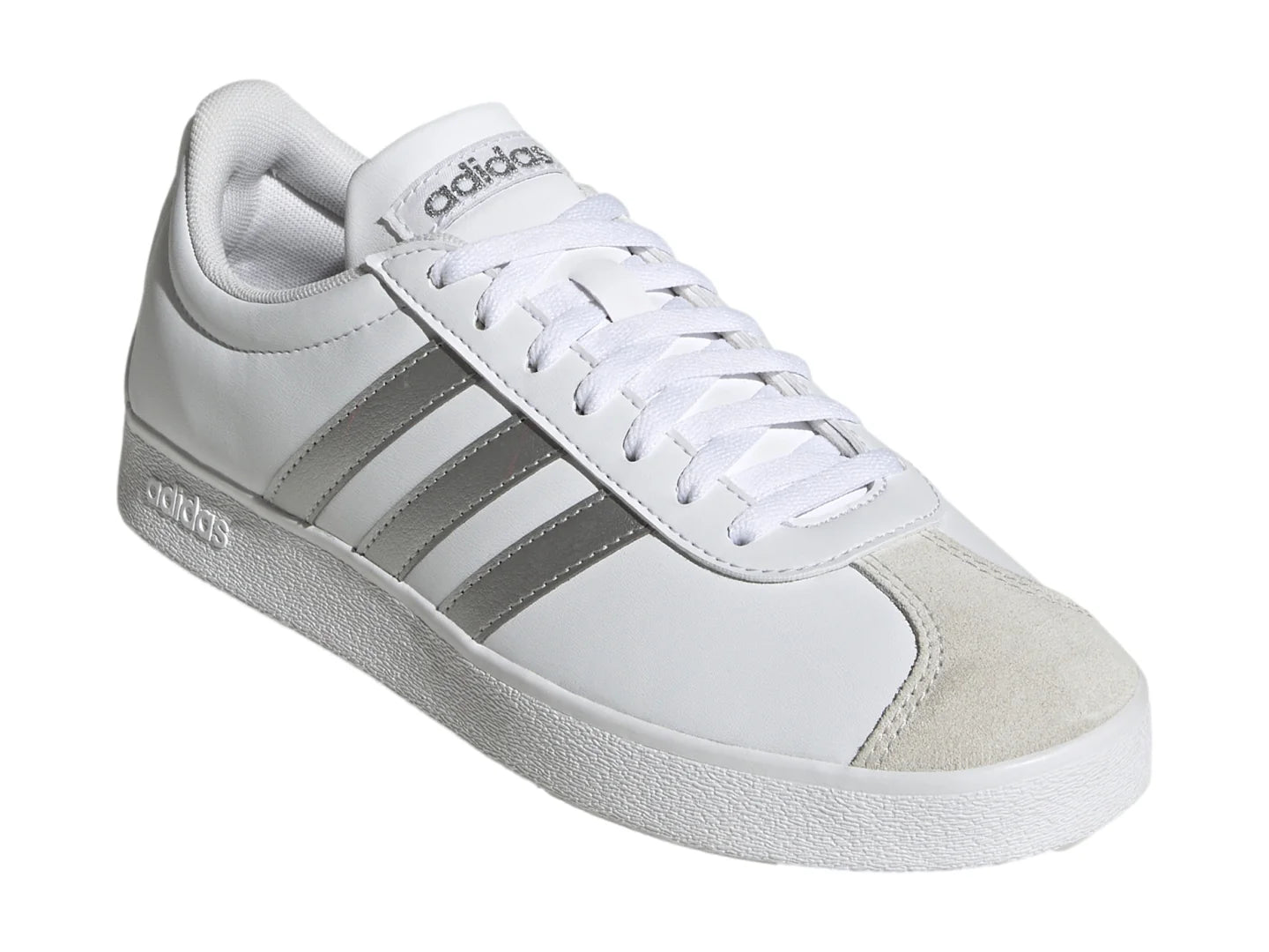Tenis Adidas VL Court Base Blancos y Plateados para Mujer