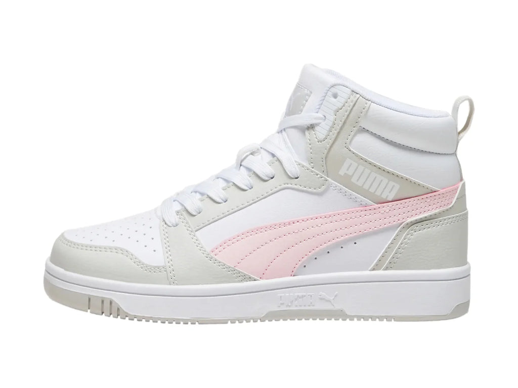 Tenis PUMA Rebound V6 Mid Blancos y Rosas para Niña