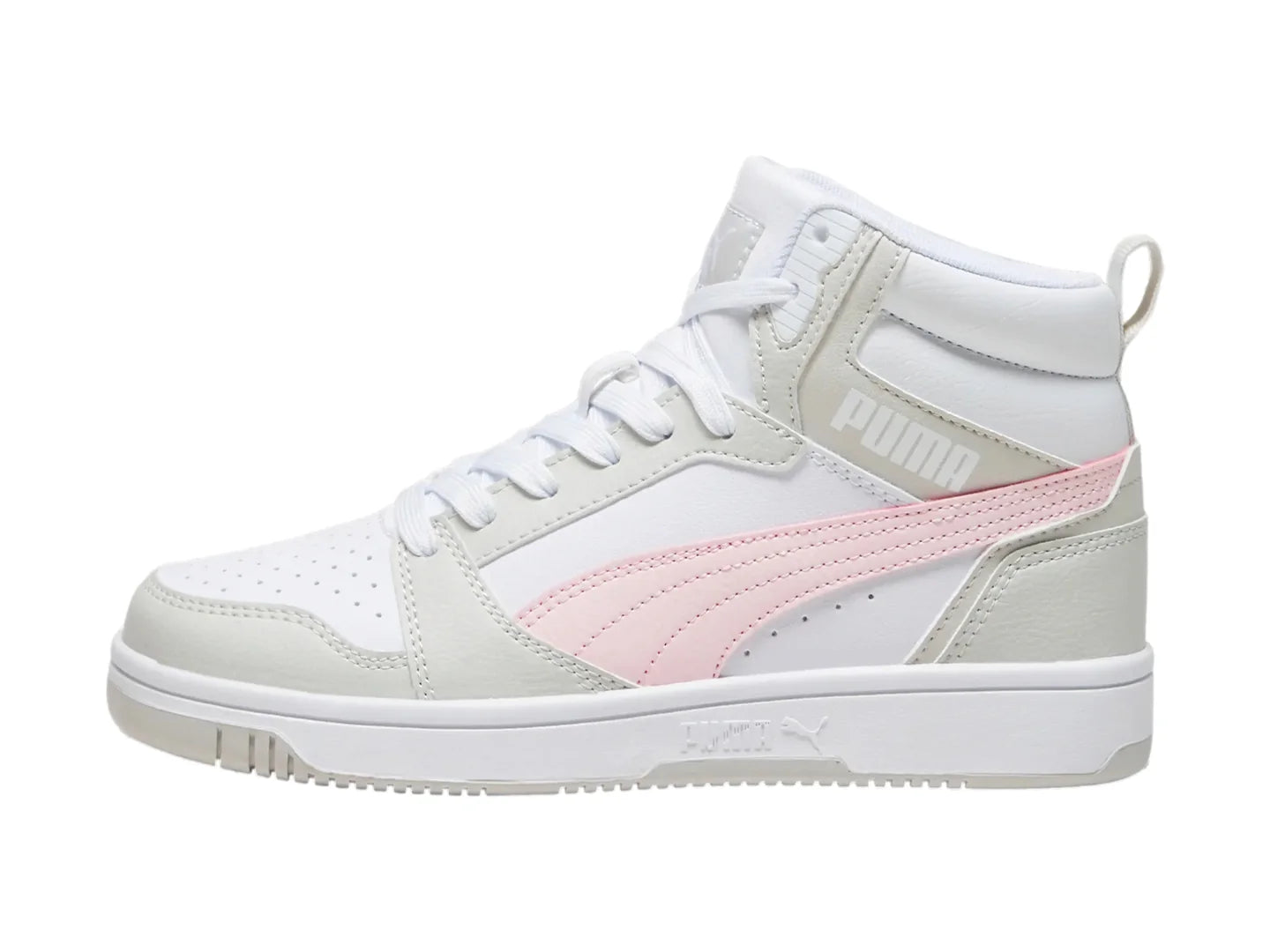Tenis PUMA Rebound V6 Mid Blancos y Rosas para Niña