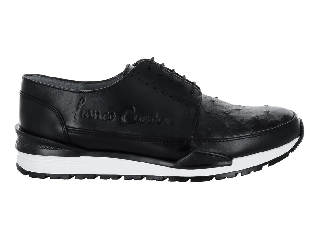 Zapatos Cuadra de Piel de Avestruz Negro para Hombre
