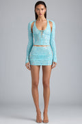Ruched Mid-Rise Micro Mini Skirt in Ice Blue