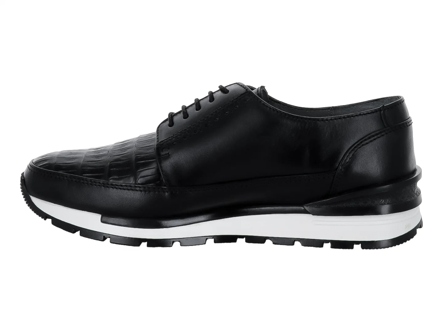 Zapatos Cuadra Negro de Piel Caimán y Ternera para Hombre