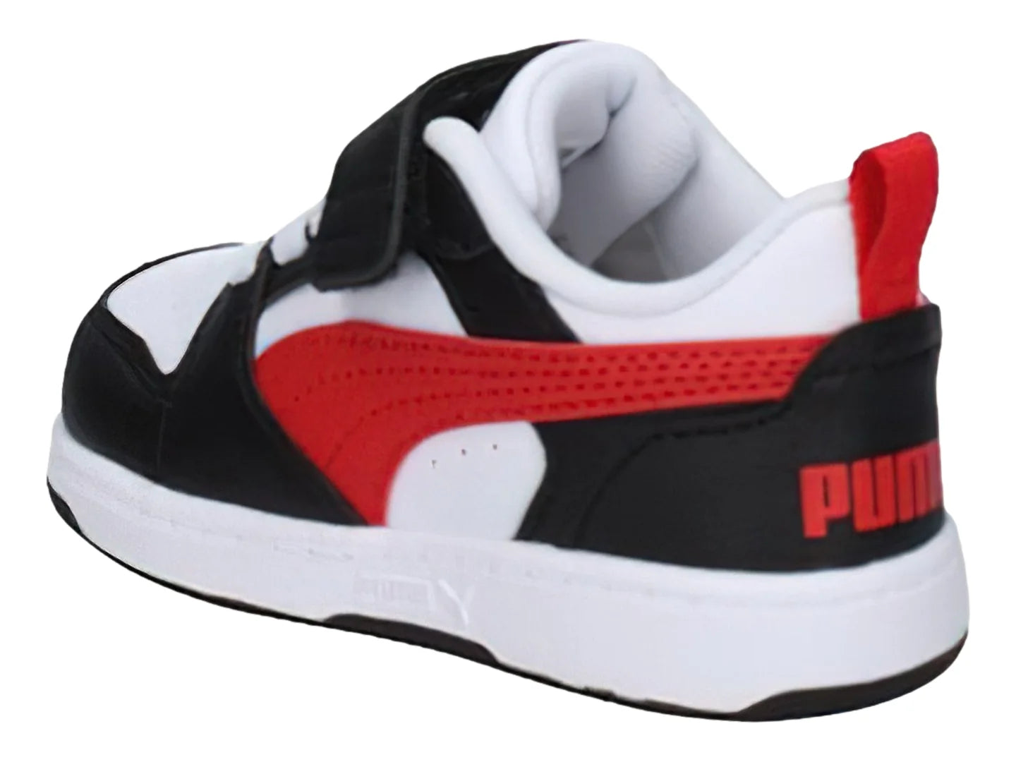 Tenis PUMA Rebound V6 Blanco Rojo y Negro para Niño
