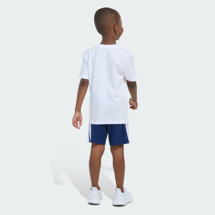 Kids' adidas Two-Piece Short Sleeve Graphic Cotton Tee and 3-Stripes Shorts Set