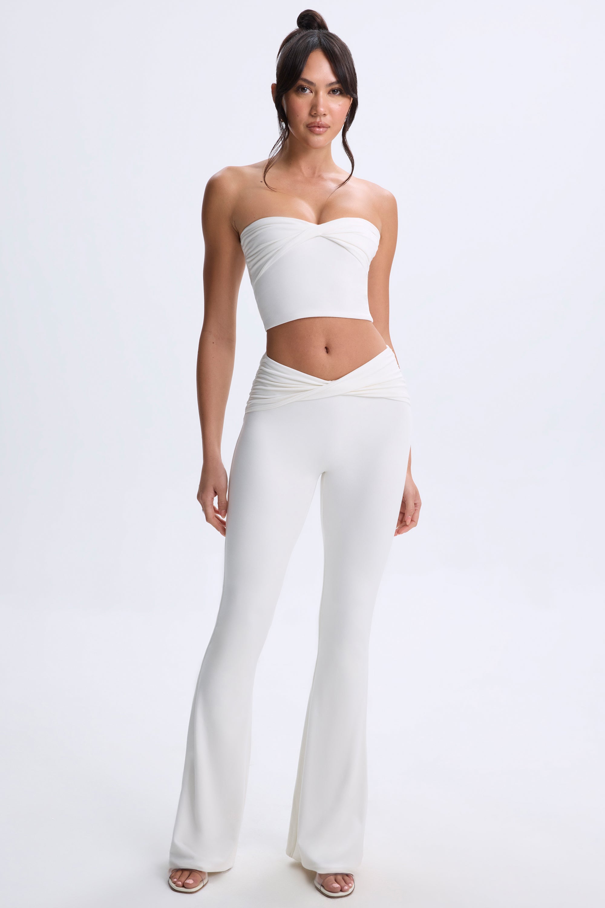 Modal Twist-Front Flared Trousers in White