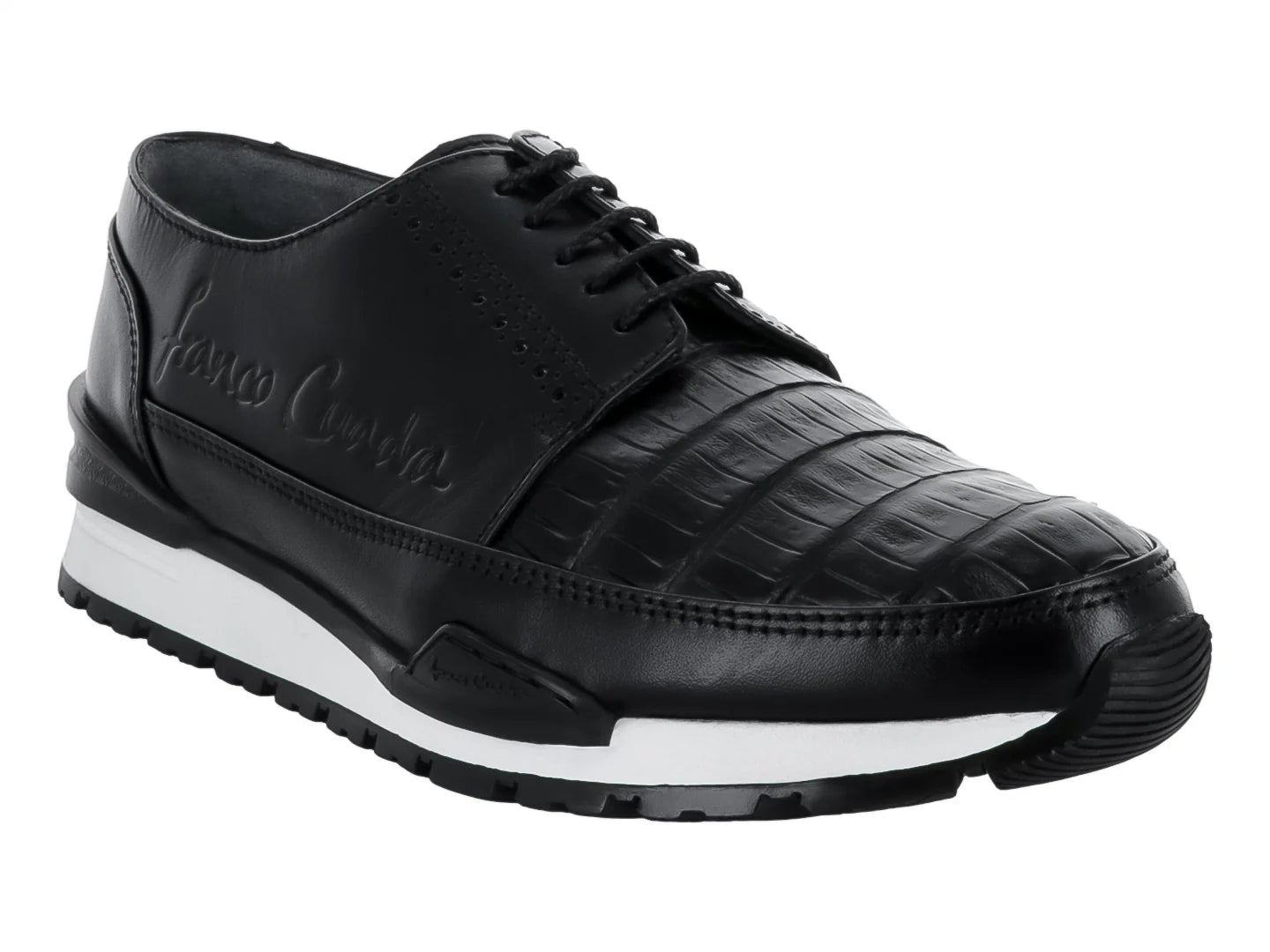 Zapatos Cuadra Negro de Piel Caimán y Ternera para Hombre
