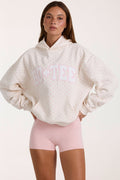 Oversized Applique Hoodie in Ivory Polka Dot
